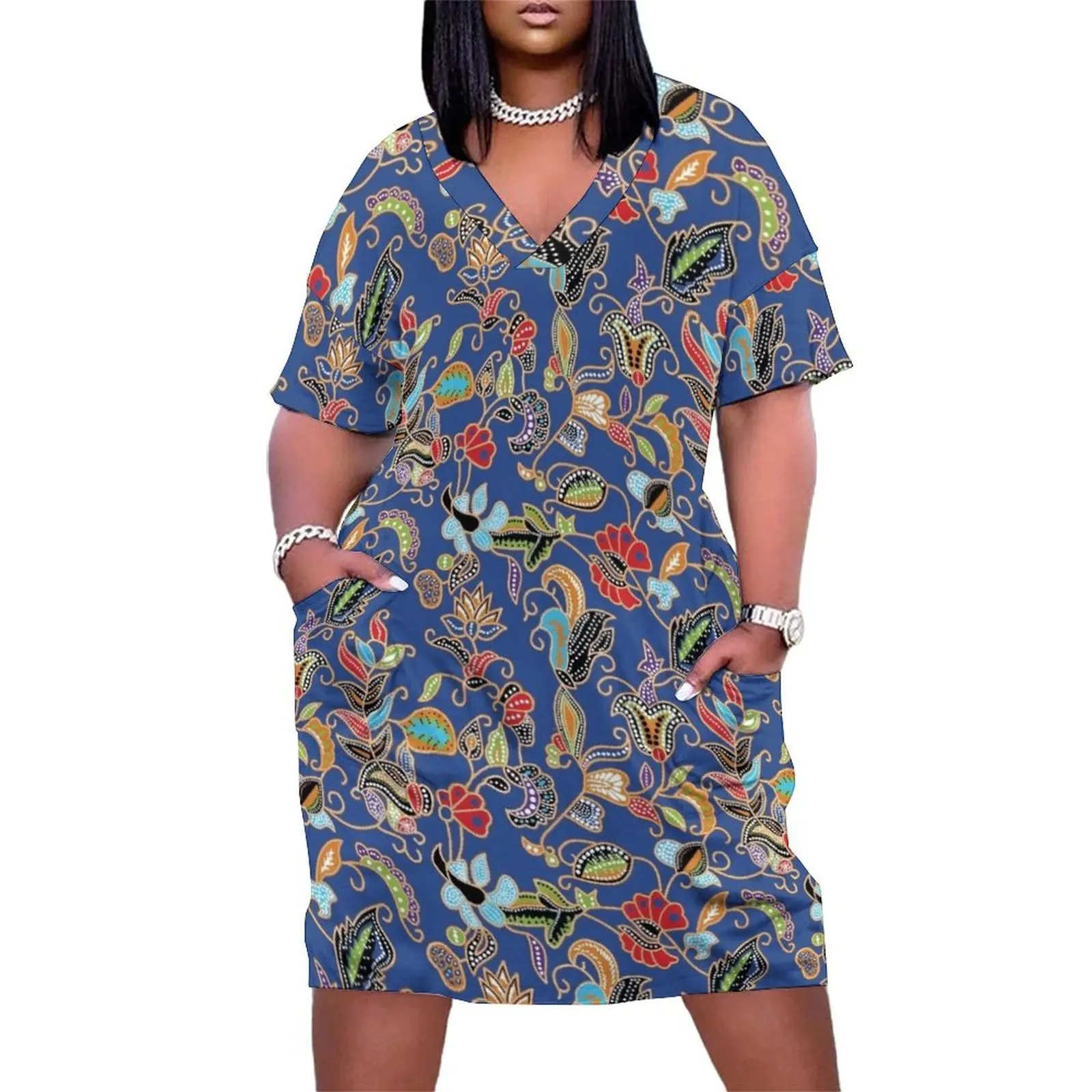 Sarong Kebaya Batik Blue Loose Pocket Dress Cocktail of dresses Casual dresses Beachwear dress summer 2025 women