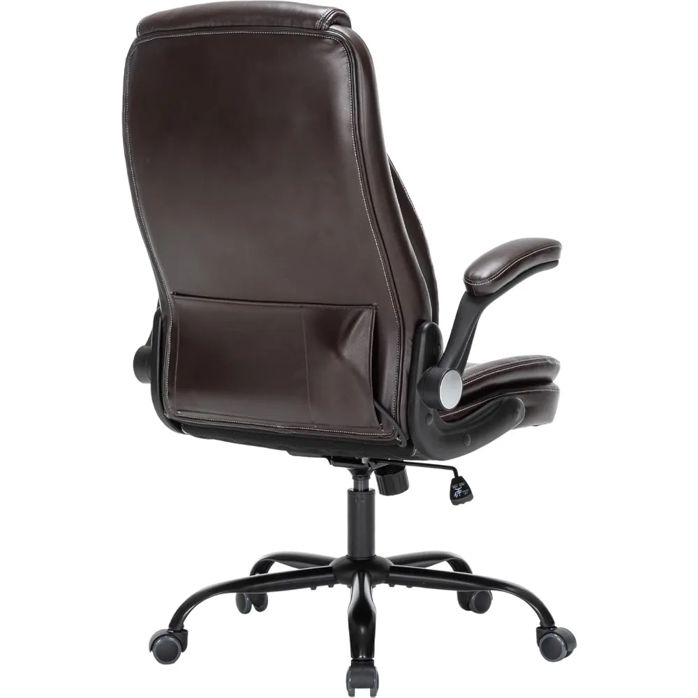 كرسي مكتب تنفيذي عالي التحمل بتصميم مريح، كرسي من جلد البولي يوريثان بسعة 300 رطل مع دعم قطني قابل للتعديل، 360 درجة ° دوار، إعادة #6