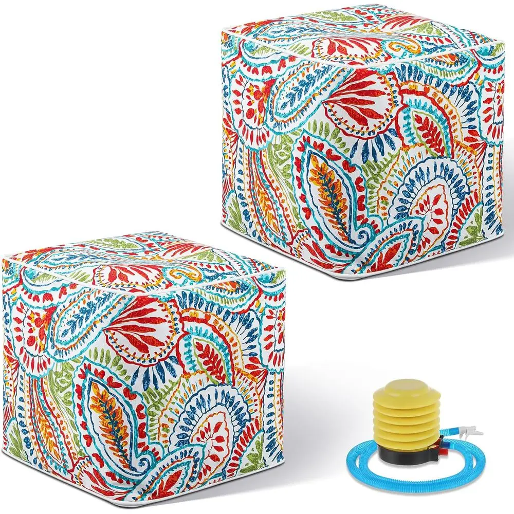 

Набор из 2-х надувных пуфов-оттоманок для дома и улицы, квадратные пуфы-табуреты с ручкой для патио, сада, дома, в стиле бохо