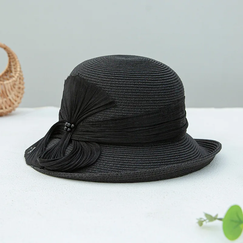 Spring Summer 2023 Linen Fabric Breathable Women\'s English Jazz Hat Feather Decoration Solid Vintage Straw Hat  british top hat