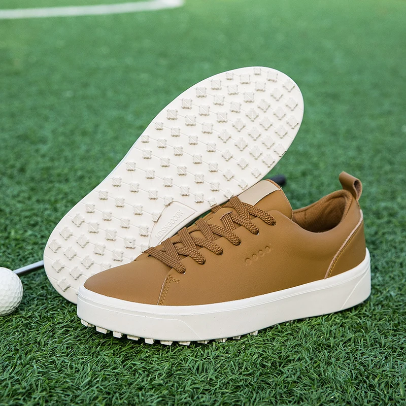 Sepatu Golf profesional untuk pria dan wanita, sepatu kets kulit luar ruangan untuk pria dan wanita, sepatu Golf hitam cokelat modis lunak