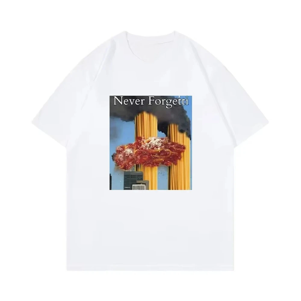 2026 Men's Funny Spaghetti Graphic T Shirt Never Slogan Tee Casual Streetwear Short Sleeve Cotton Tshirt Humor Food Print Tops