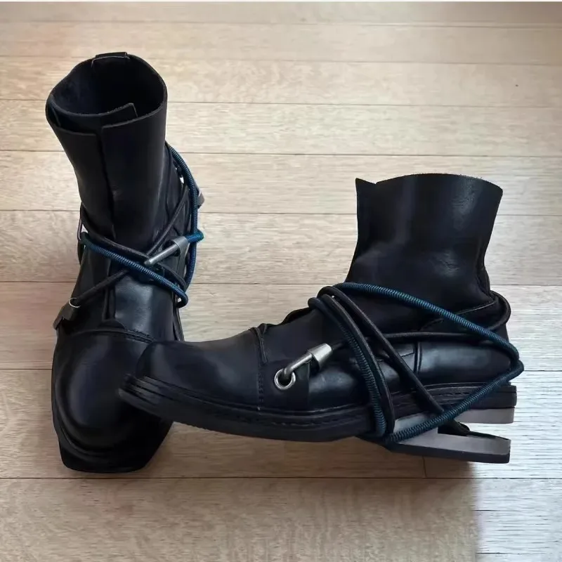 Vintage Mens Boots Luxury Genuine Cow Leather Spring Work Shoes New Style Full Grain Leather Round Toe Ankle Botas Moto