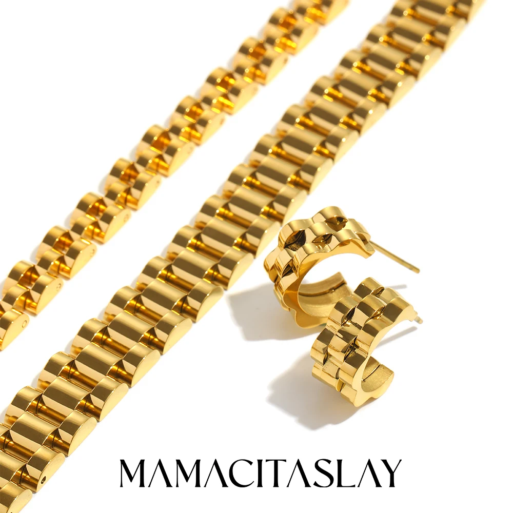 MamacitaSlay 316L Edelstahl Zweifarbiges Armband Ohrringe Ringe Armbänder Halsketten Party Wasserdichter Schmuck Damen Charm Geschenk