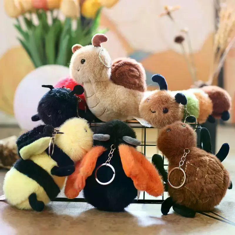 Creative Insect Stuffed Toy Keychain; Pocket-Sized Snail Bee Doll Pendant; Adorable Birthday Gift