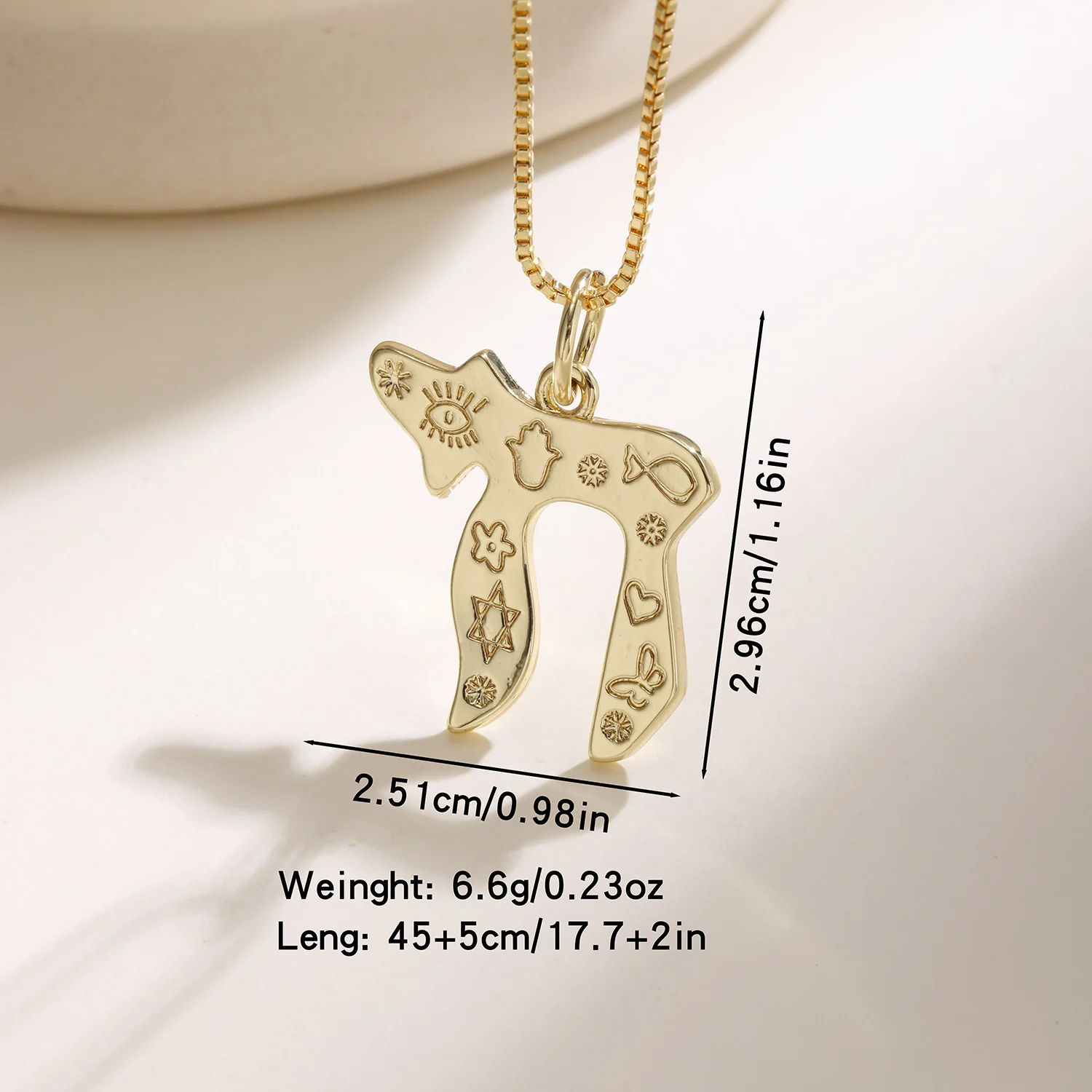 Nidin Classic π Symbol Pendant Necklace Enamel Hebrew Hai Letter Amulet Vintage Engraved Hamsa Star Heart Pattern Jewelry Gift