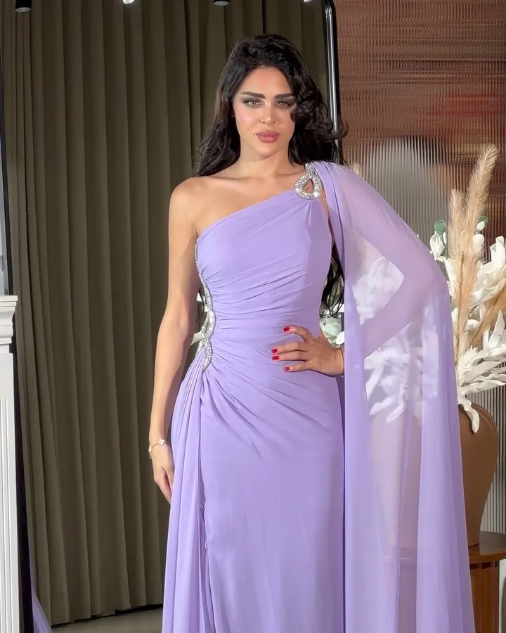

Chiffon Mermaid Pleated Prom Dresses for Saudi Arabia Women 2025 One Shoulder Pleated Crystal Formal Evening Gowns