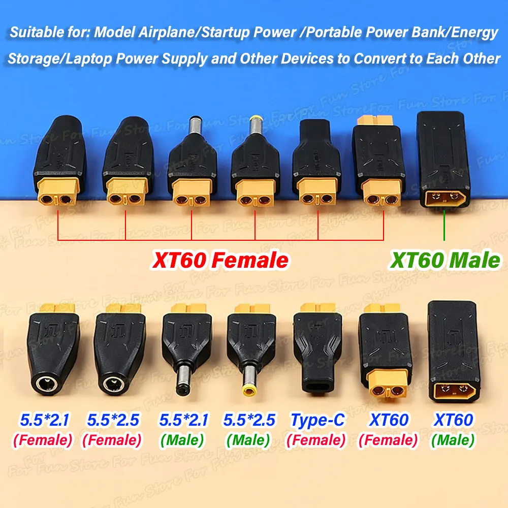 ForFun 1PC XT60 to DC 5.5*2.1mm/5.5*2.5mm USB Type-C Adapter Male Female No Wire Power Connector Plug Converter For UAV Laptops