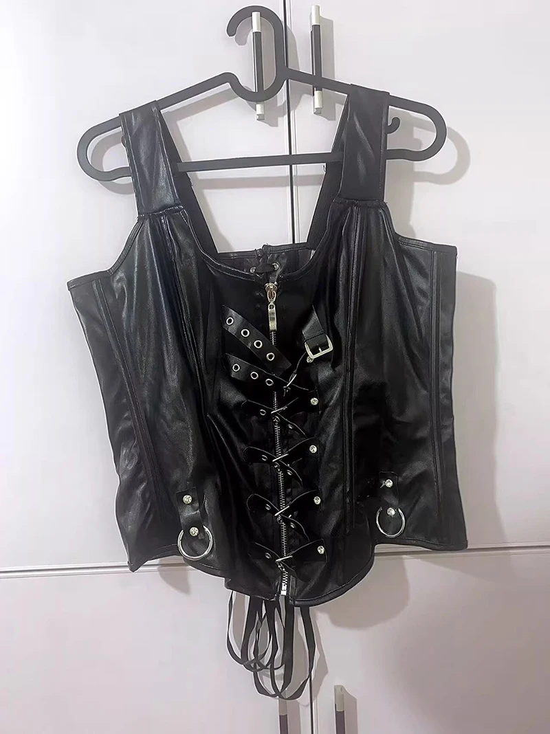 Faux Leather Harness Court Shaper Overbust Corselet Women Sexy Buckled Bustier Waist Trainer Vest Corset Overbust image 3