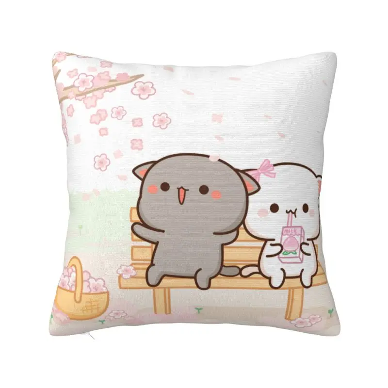 Fundas de cojín nórdicas personalizadas de melocotón Goma Sakura, funda de almohada de poliéster de 40x40cm con dibujos de pareja de gato Mochi para sofá, funda de almohada cuadrada