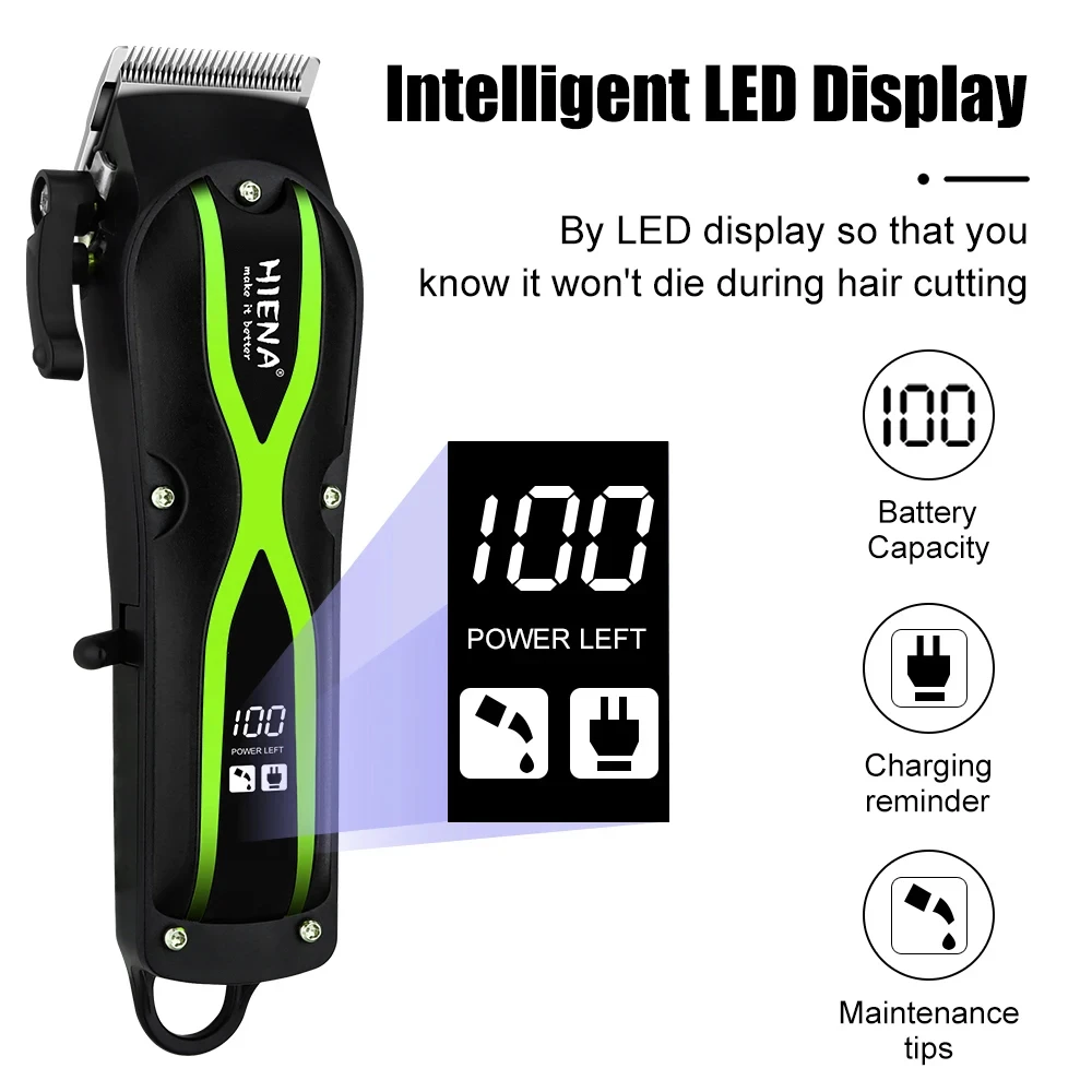 مجموعة ماكينة قص الشعر الكهربائية من HIENA، ماكينة تشذيب اللحية اللاسلكية المحمولة القابلة لإعادة الشحن، ماكينة قص الشعر القوية للرجال