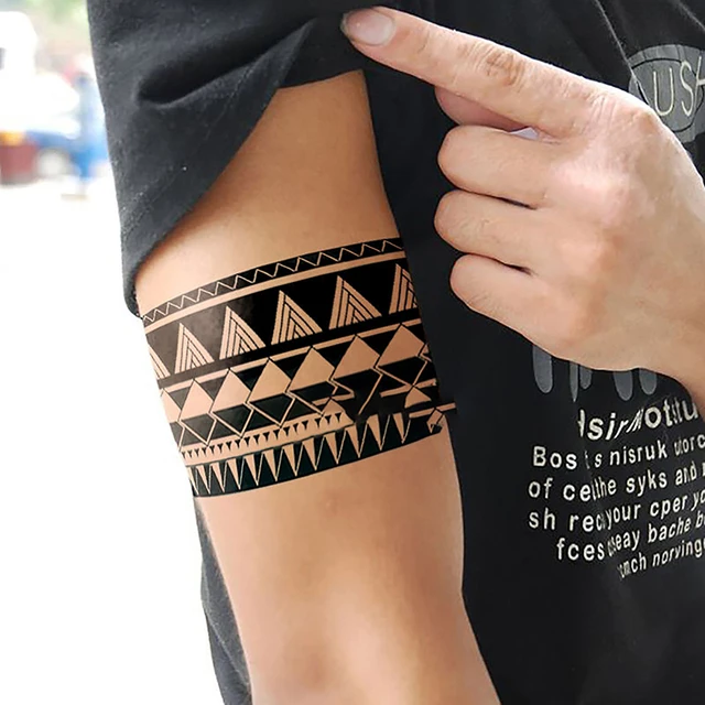 Anillo de brazo blanco y negro para hombre y mujer tatuaje temporal geometrico medio brazo personalidad muslo pegatinas de tatuaje impermeables AliExpress