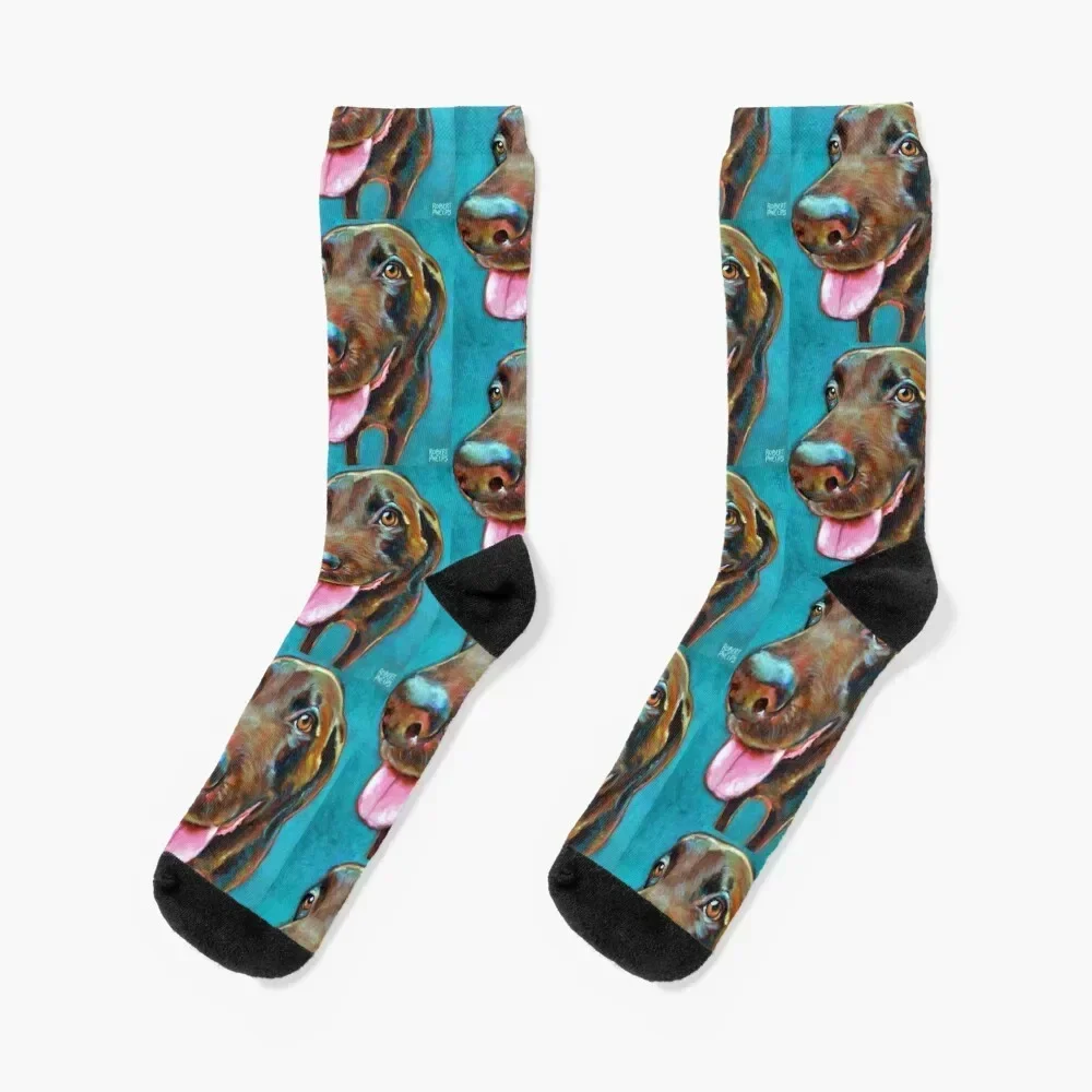 

Chocolate Labrador on Blue by Robert Phelps Socks new year cotton essential sports and leisure Women Socks Men's