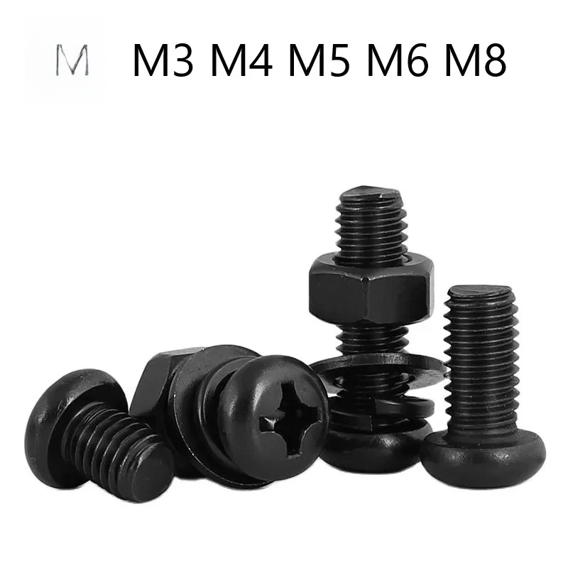 M3 M4 M5 M6 M8 Black Oxide 304 Stainless Steel Phillips Pan Head Screw Nut Washer Kit / Cross Recessed Machine Screw Assortment