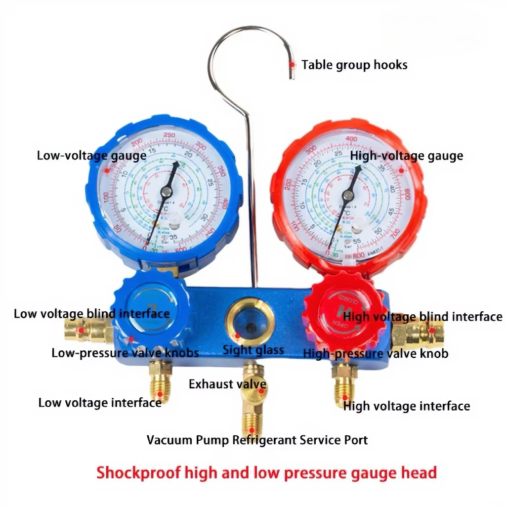 

R134A R22A R410A dual adjustable gauge set Air Conditioning Filling Equipment Car air conditioning refrigerant pressure gauge