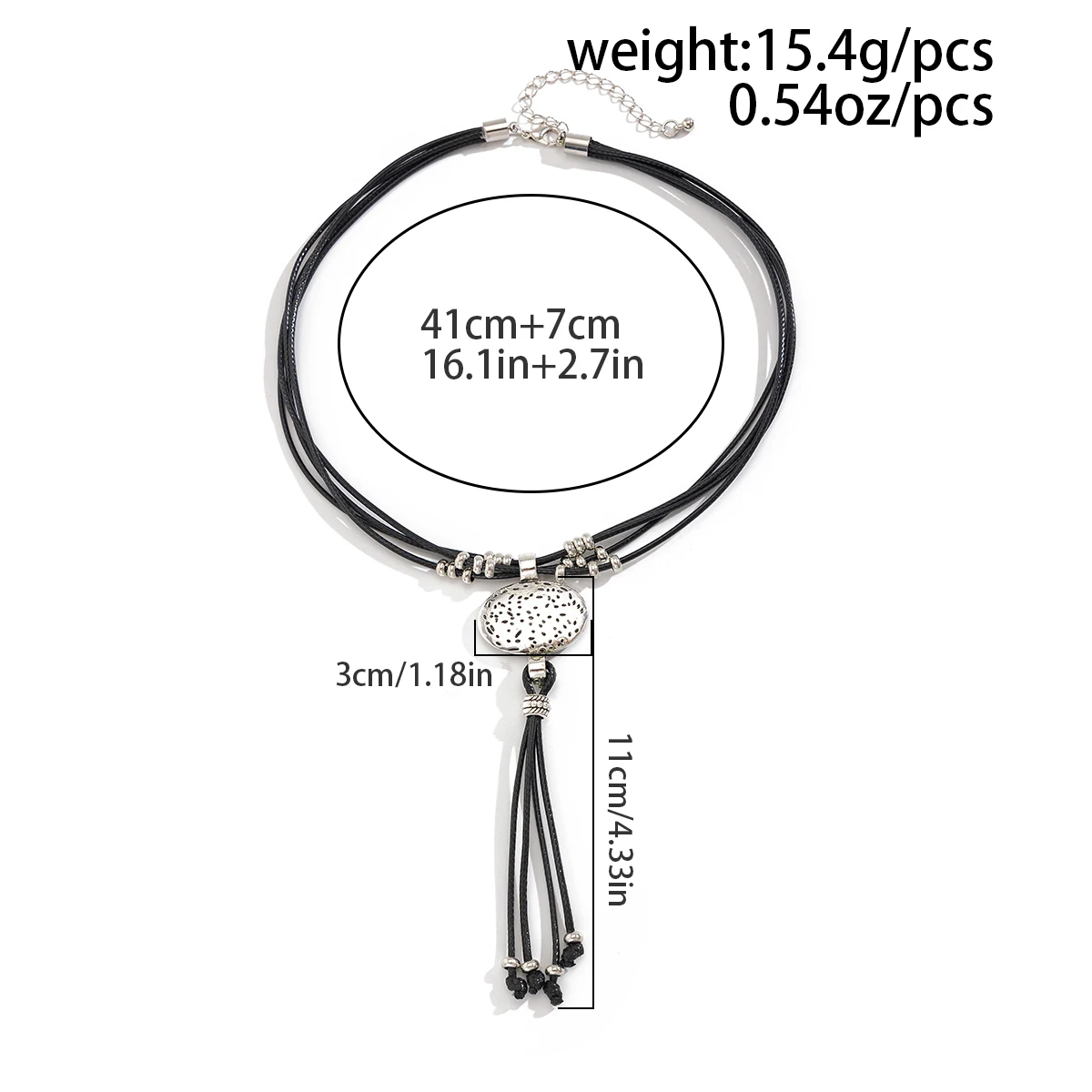 Lacteo Retro Leather Wax Necklace Women Round Silver Color Pendant Long Tassel Ethnic StyleThread Chain Neck Jewelry New Year