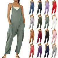 New Women's Solid Color Zipper Pocket Jumpsuit Tank Top European American Style Fashionable Independent Store Best Seller