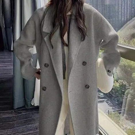 Wool Blends Autumn and Winter Luxury 2024 New Double-sided Cashmere Overcoat Women\'s Long Length High-end Lapel Coats with Belt