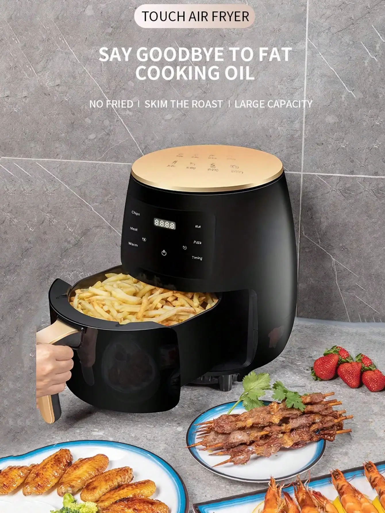 5L Touch Screen Air Fryer 1500W Oil-Free Healthy Cooker Smart Timing Temperature Control Oven