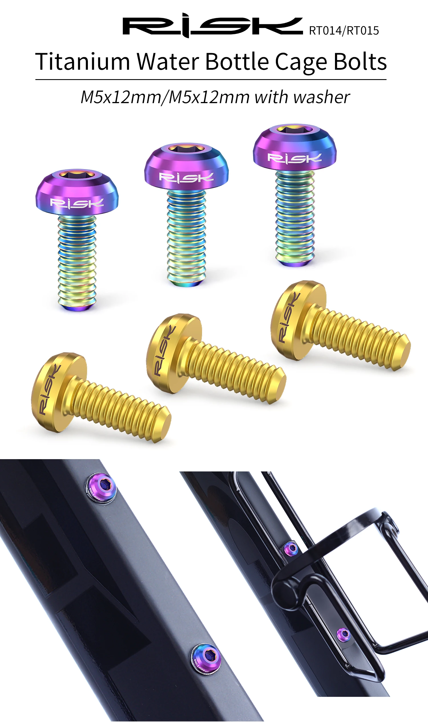 RISIKO 2 teile/schachtel Straße MTB Titan Legierung Fahrrad M5x12 Wasser Flasche Käfig Befestigungs Schrauben Luftpumpe Halter Halterung Feste Schraube – Detail 1