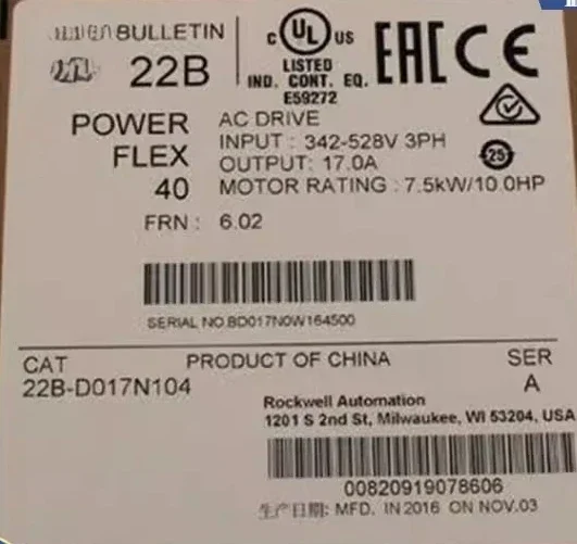 

22B-D017N104 s7.5KW 380VAC New 22BD017N104