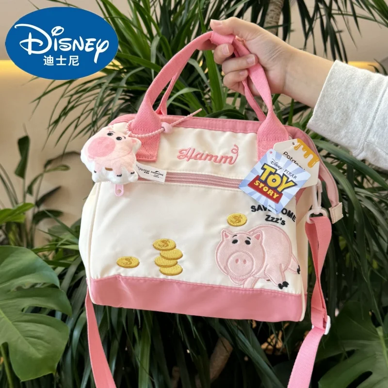 Disney Original Meilin Hamm Rex Cartoon Fashion Portable Canvas Shoulder Bag Kawaii Anime Girls Large-Capacity Handbag Crossbody