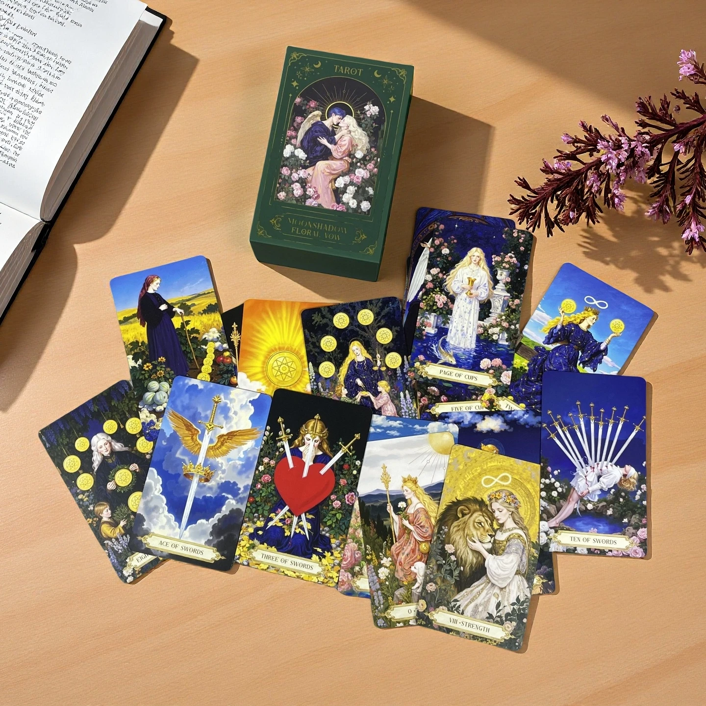 New Luxury Moonshadow Floral Vow Tarot Cards with Guidebook Original 12x7cm Oracle Tarot Rider Waite Beginners with Meanings