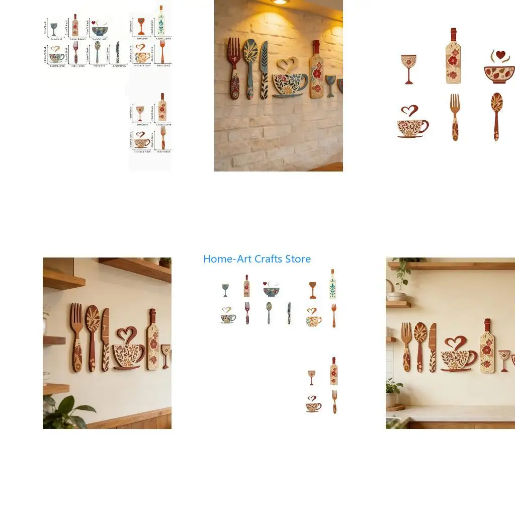 Y3NA Kitchen Wall Sticker Decors, 7Pieces/Set Rural Dining Wall Hanging with Handcrafted Painting Utensil Theme for Farmhouse