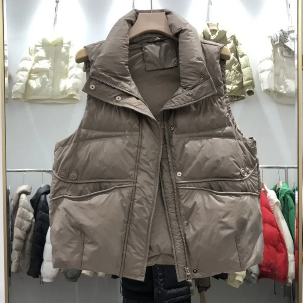 Down Jacket Women 2024 New European Winter Coat Sleeveless Vest Thicken Warm Vest Fashion Striped Stand Collar Vest Jacket Coats