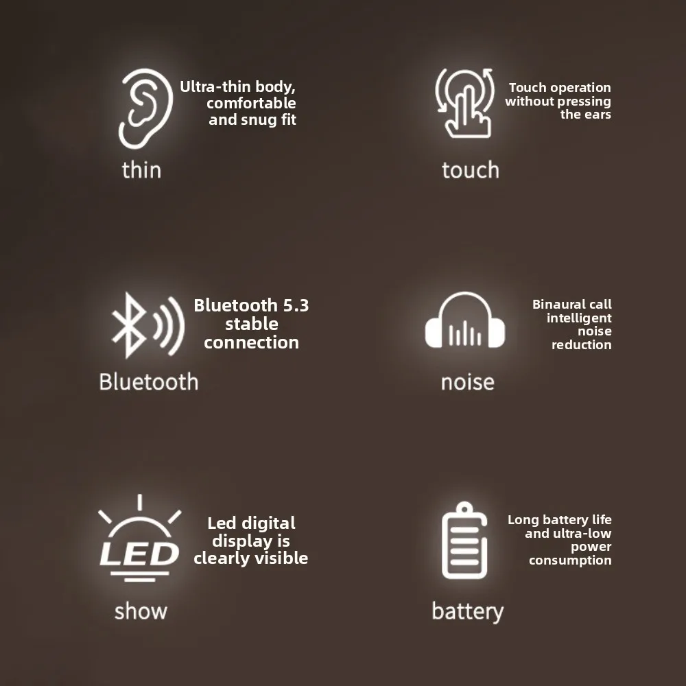 

LED Display Wireless Bluetooth Earphones Ultra-thin Noise Reduction Bluetooth Headset Waterproof Mini Size Bluetooth Headphone