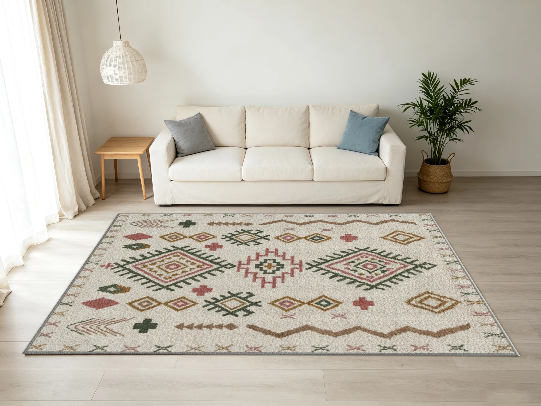 Boho Geometric Kilim Square Carpet Flooring Vintage Ethnic Diamond Pattern Rug for Rustic Home Decor