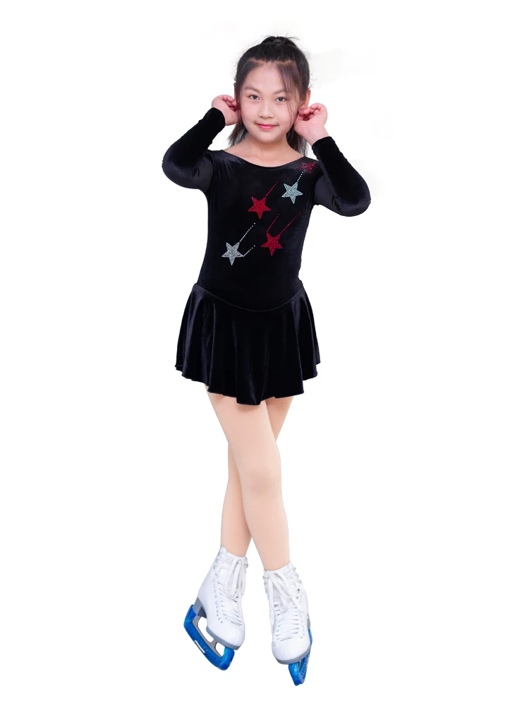 Figure Skating Training Clothing Children's Watch Performance Figure Skating Competition Dress Black Long sleeved Customized