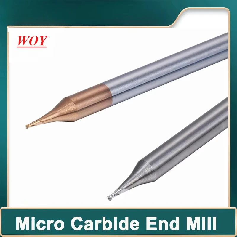 WOY Micro Carbide End Mill HRC60 HRC55 2 Flutes 0.2-0.9mm TiAIN Micro Flat 4mm Shank Milling Cutter Mirco Carbide CNC Engraving