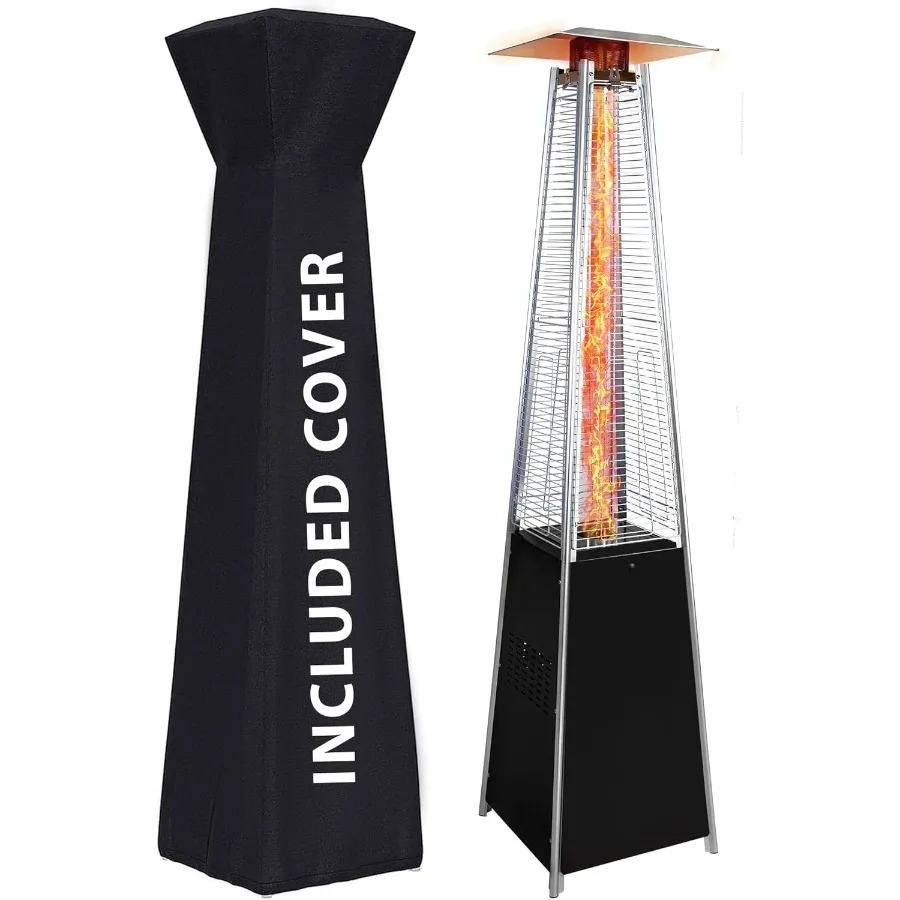 

Пропановый обогреватель для патио 48000 БТЕ со съемными колесами и защитным чехлом для использования на открытом воздухе в садах, патио и терасах.