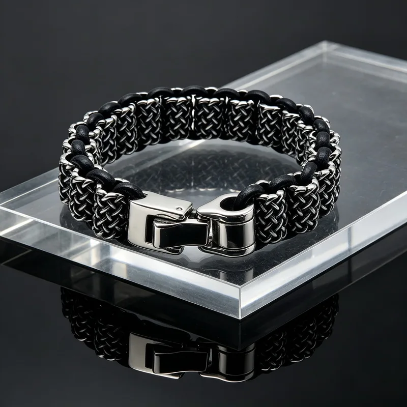 Vintage Handmade Leather Braid Men Bracelet Stainless Steel Buckle Punk Men's Bangles For Friend