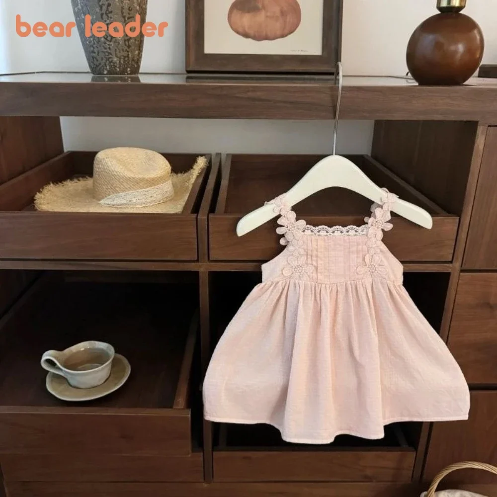 

Bear Leader Sweet and Lovely Flower Girls Dresses Summer Pink Suspender Princess Dress 1-6 Year Old Children's Casual Wear