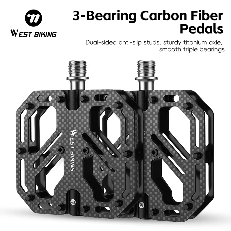 WEST BIKING Bicycle Pedals Carbon Fiber Pedal 3 Bearing Ultralight MTB Road Bike Titanium NonSlip Quick Release Universal Thread