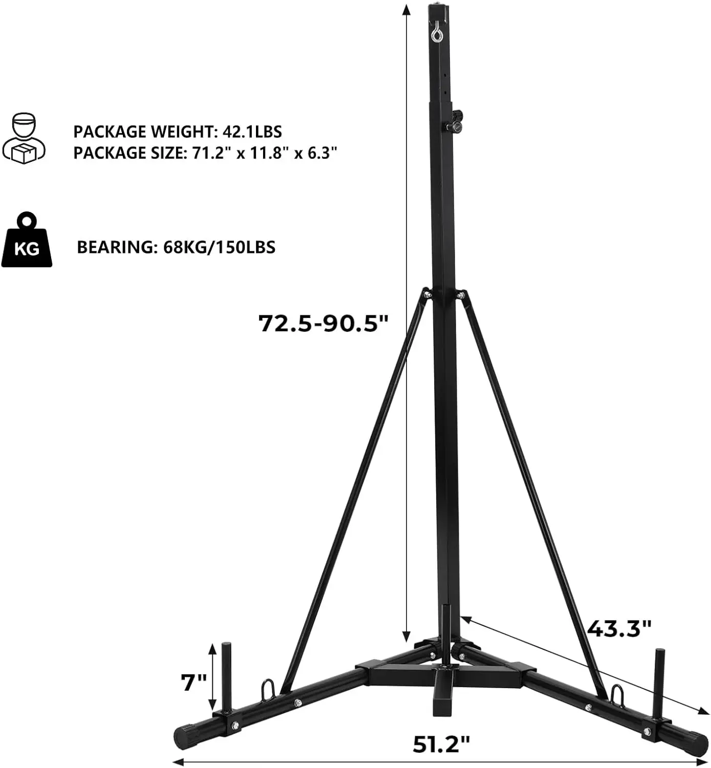 Height Adjustable Punching Bag Stand, Heavy Duty Boxing Bag Stand, Heavy Bag Stand Steel Sandbag Rack Independent to 150 lbs