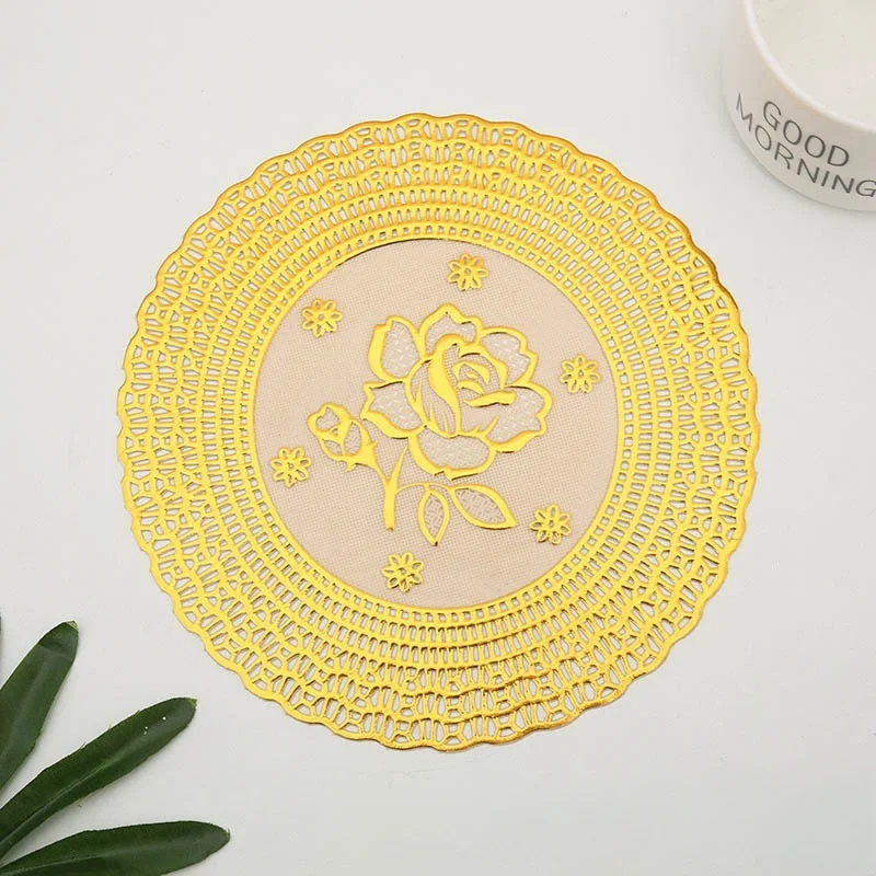 Diatom Mud Hot Stamping Mats Round Hollow Pattern Coasters Non-slip Heat-insulating Portable Office Exquisite Gold-tone Flower