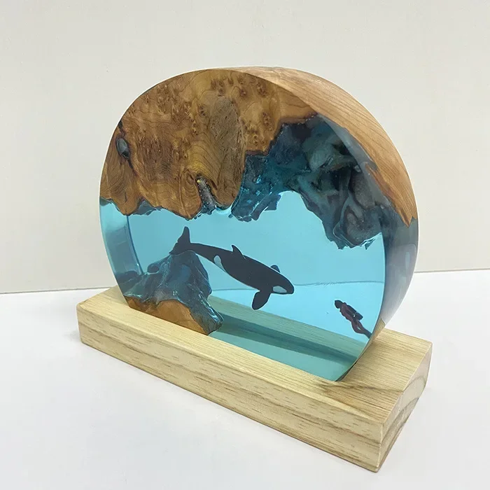 زخرفة من الراتنج الخشبي الصلب، قاتل المحيط الأزرق، الحوت غواص، زخرفة فنية منزلية، ضوء ليلي، ضوء محيط، هدية العيد