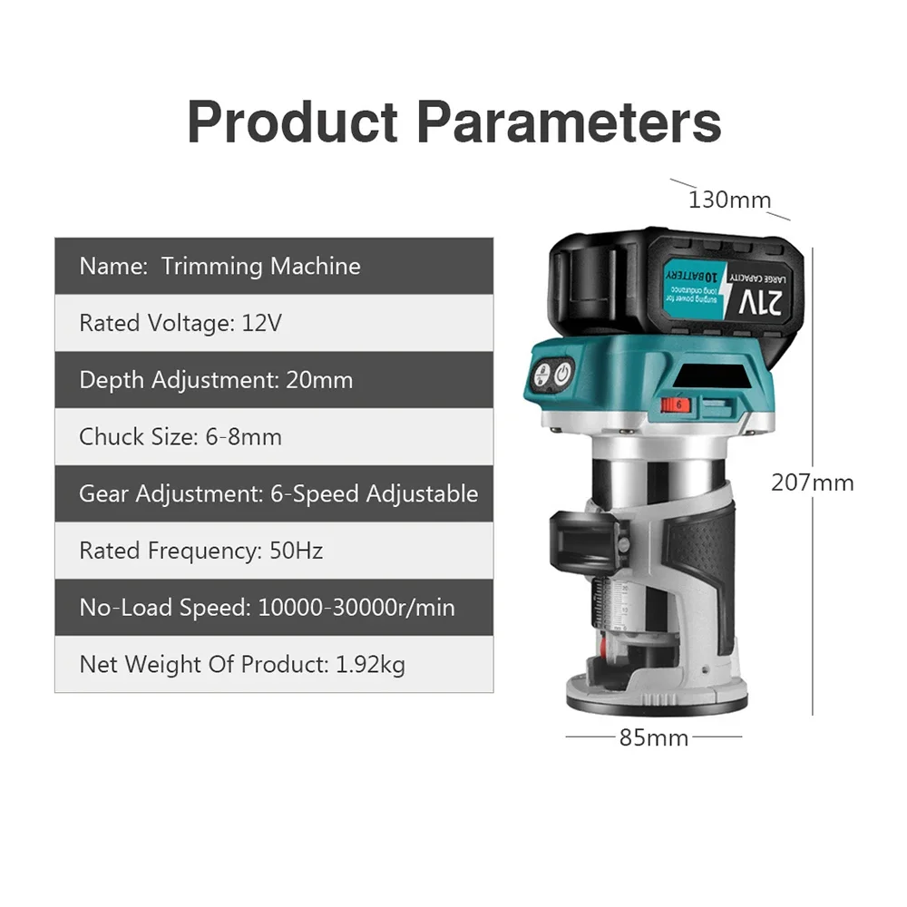 6 سرعات فرش يده الكهربائية المتقلب اللاسلكي جهاز توجيه الخشب 6/6.35/8 مللي متر النجارة النقش الشق لبطارية ماكيتا