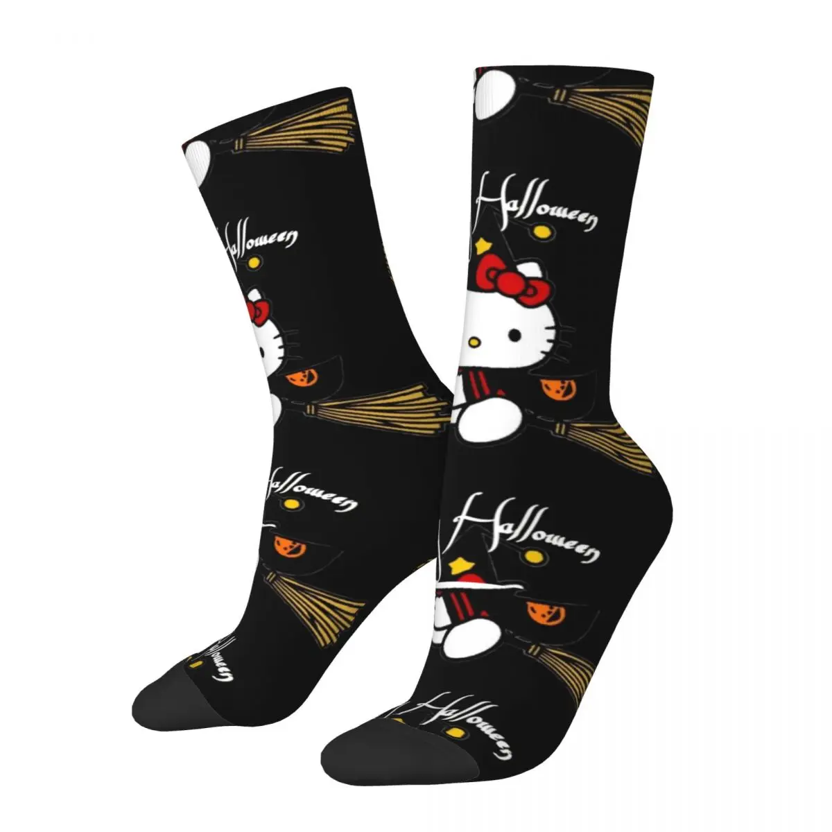 

Hello Kitty Riding A Broom Socks Elegant Stockings Autumn Non Skid Women Men Socks Soft Graphic Cycling Socks