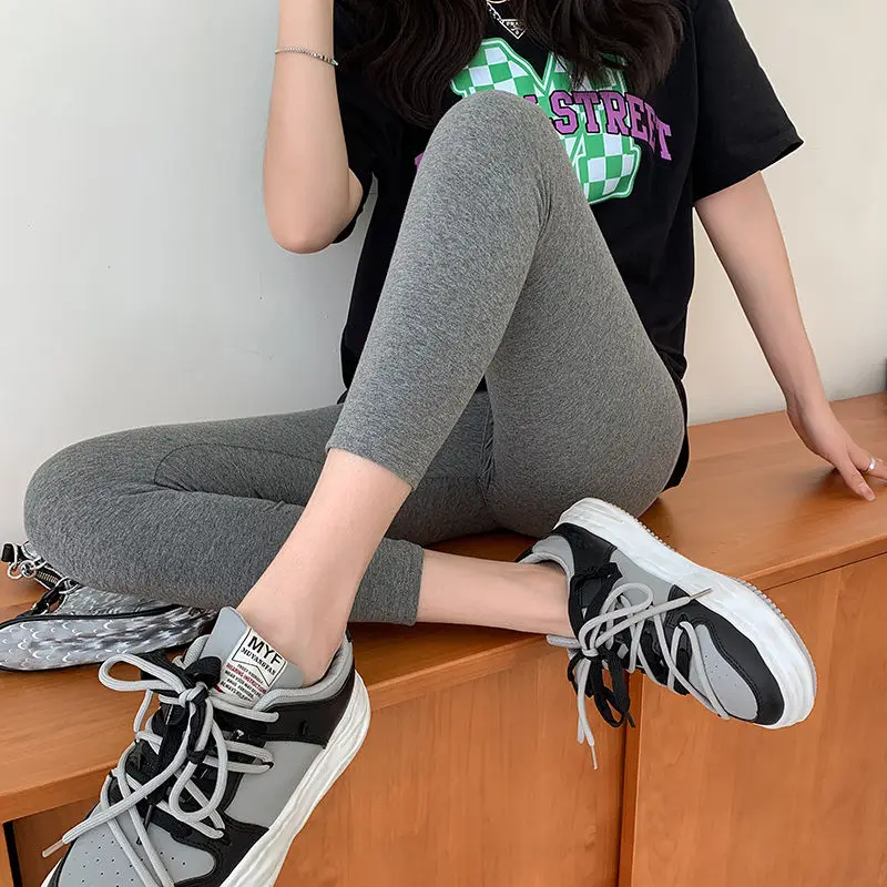 Skin Leggings Women Gym High-Stretch Mid-Length Drape Smooth Steampunk Tied Plus-Size Stretchability Buttock Thickening Wine Red