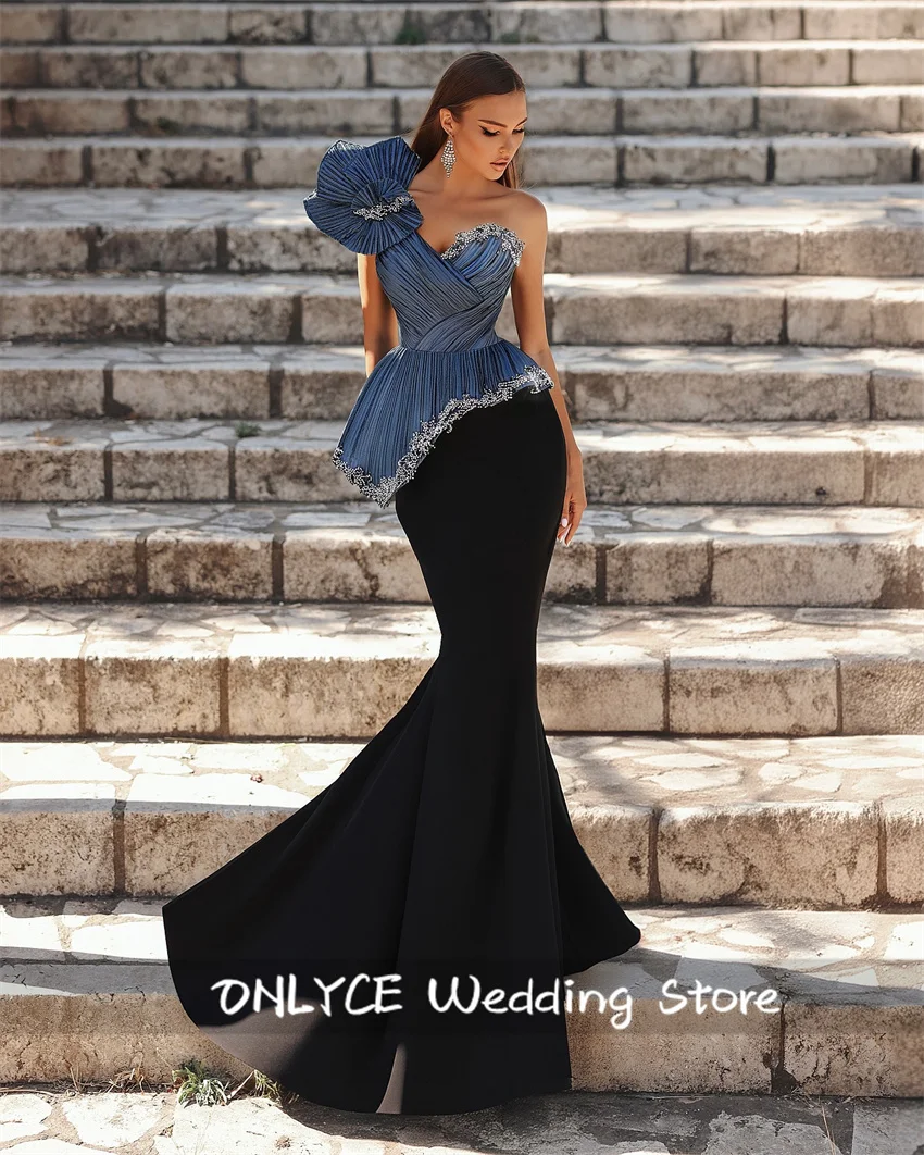 فستان سهرة بحورية البحر باللون الأسود الساحر بكتف واحد وخرز كريستالي للحفلات الراقصة من Vestidos De Fiestas Elegantes Mujer مخصص