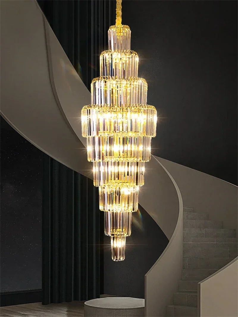 

Nordic Villa Crystal Pendant Light Hotel Lobby Large Chandelier Loft Light Luxury Hollow Revolving Long Chandelier