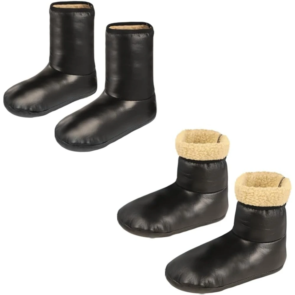 

2 Pairs Men's Thermal Socks - Waterproof PU Leather Ankle Socks, Fleece-Lined & Thickened, Non-Slip Floor Socks