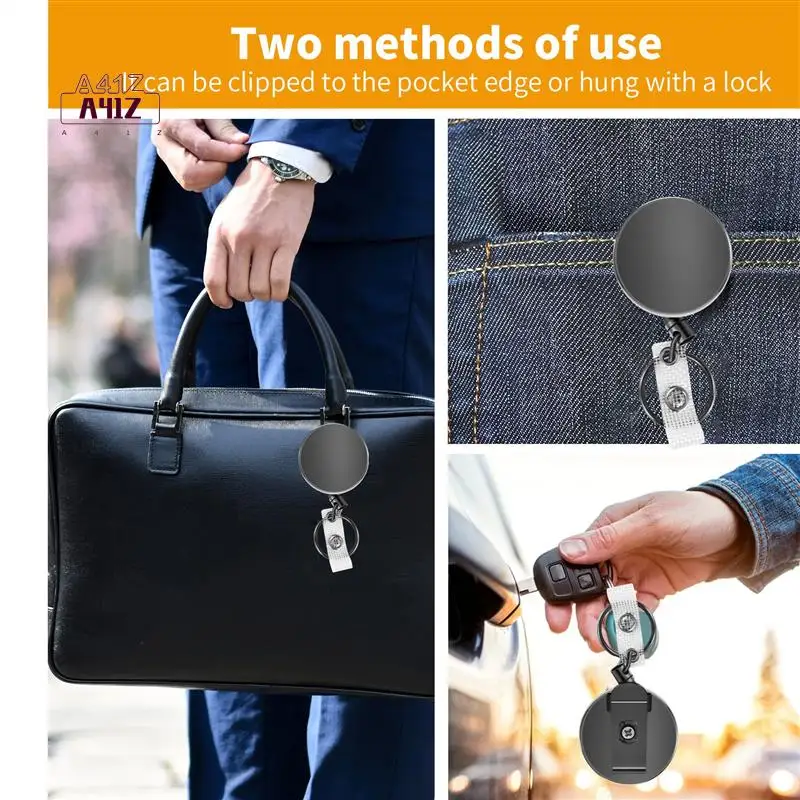 

A41Z-2 Pack Heavy Duty Retractable Badge Holder Reels, Metal ID Badge Holder With Belt Clip Key Ring For Name Card Keychain