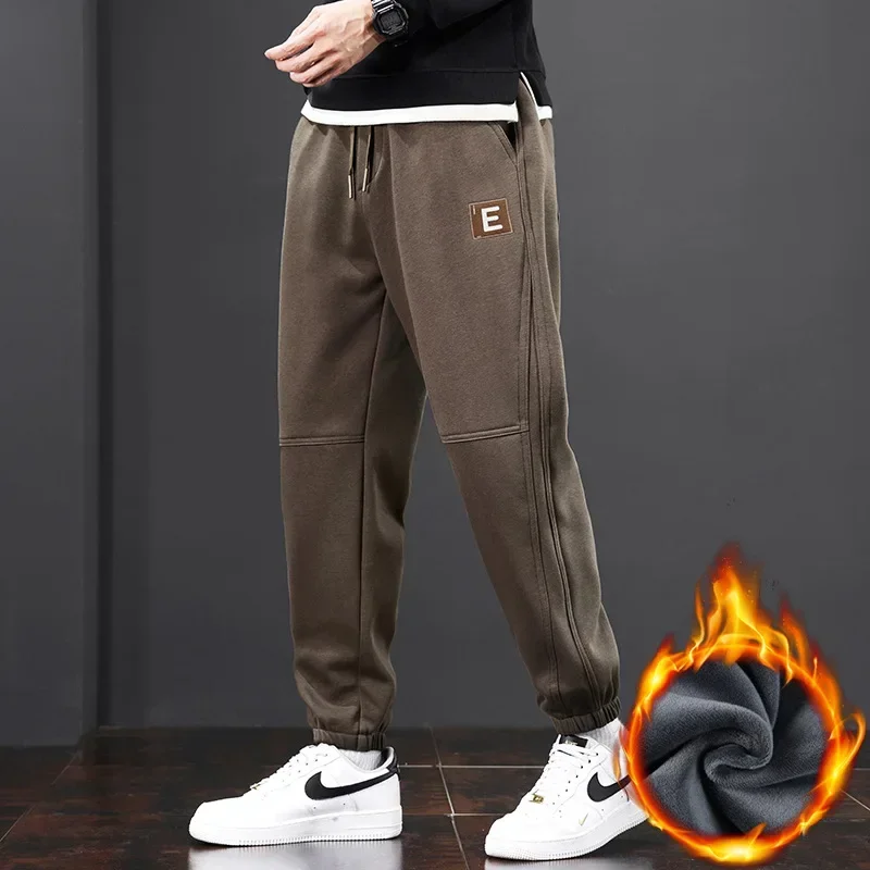 2024 New Winter Casual Mens Pants Fashion Loose Leggings Knitted Sports Joggers Men Versatile Soft Plush Elastic Waist Pants