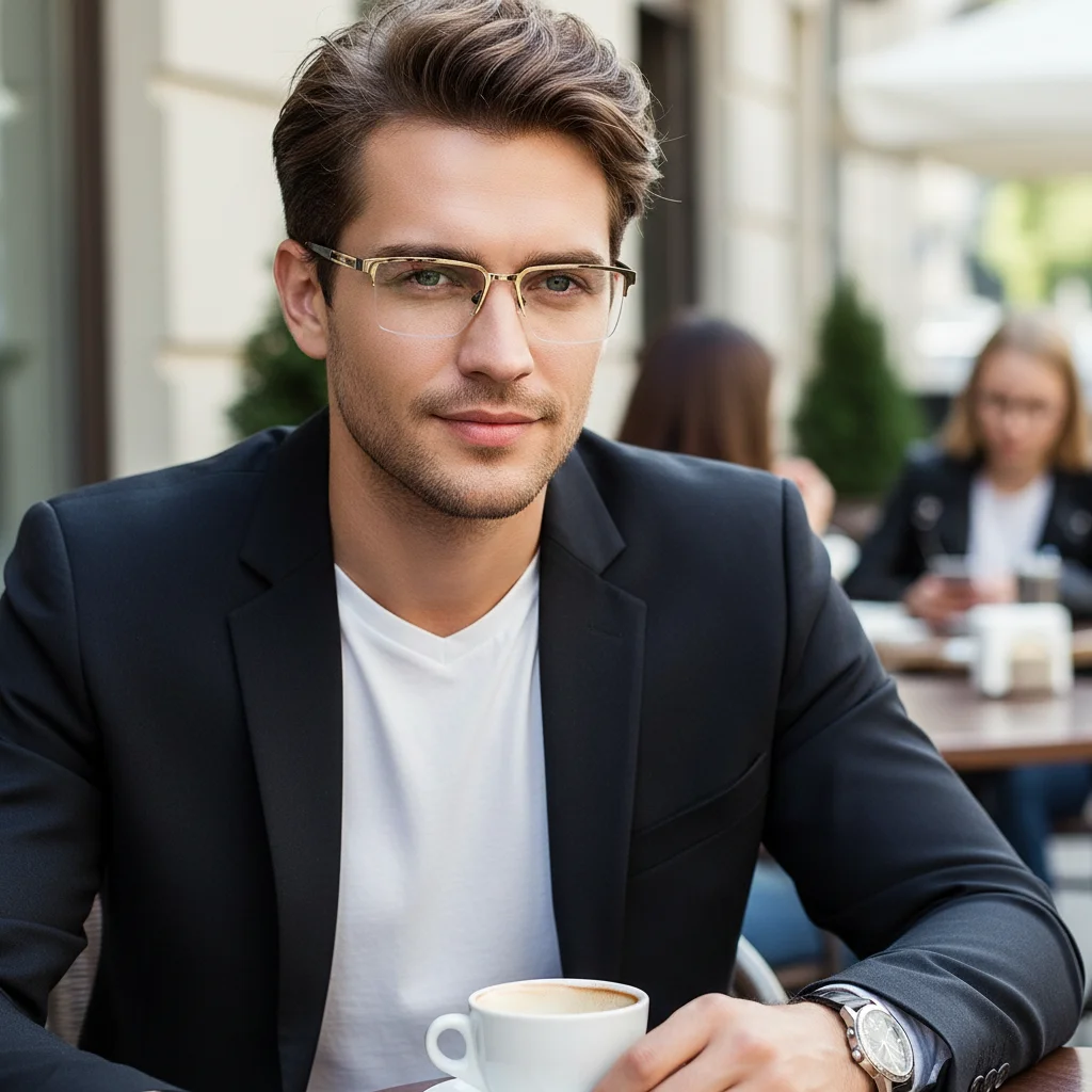 Men's Ultra-light Square Half-frame Business Glasses - With Anti-blue Light Function - Suitable For Driving Car Glasses6006