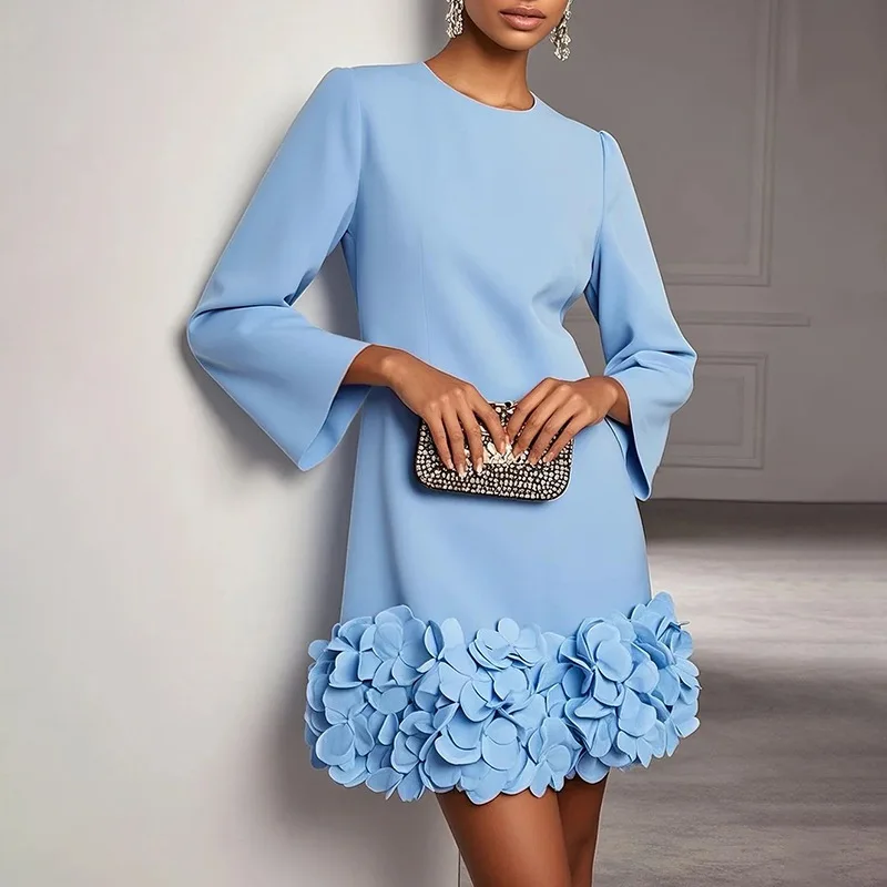 Exquisite Short Blue Crepe Evening Dresses O-Neck Ruffles Mermaid Taffeta Cocktail Dresses Prom Dresses Matching Fashion Formal